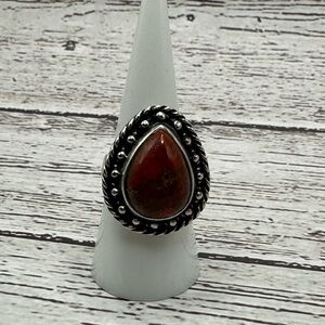 Elegant Silver Ring with Deep Red Jasper Stone